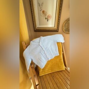 3/$25 Vintage Hand Knit Baby Boy Blue / Unisex Baby Sweater with Duck Buttons
